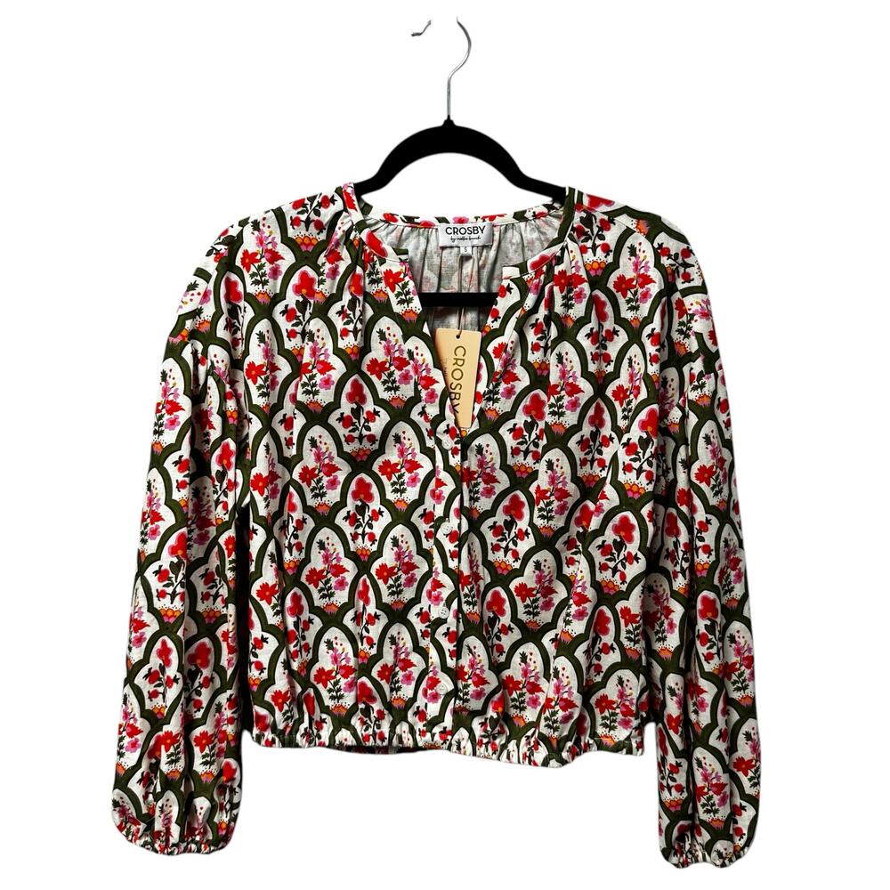 NWT Crosby Green Pink Garden Lattice Long Sleeve Romy Button Down Womens Small